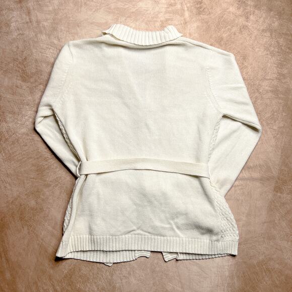 Vintage 60s Knit Cardigan Sweater Cream Wavy Shawl Neck Button Up Coquette Retro - Picture 2 of 9